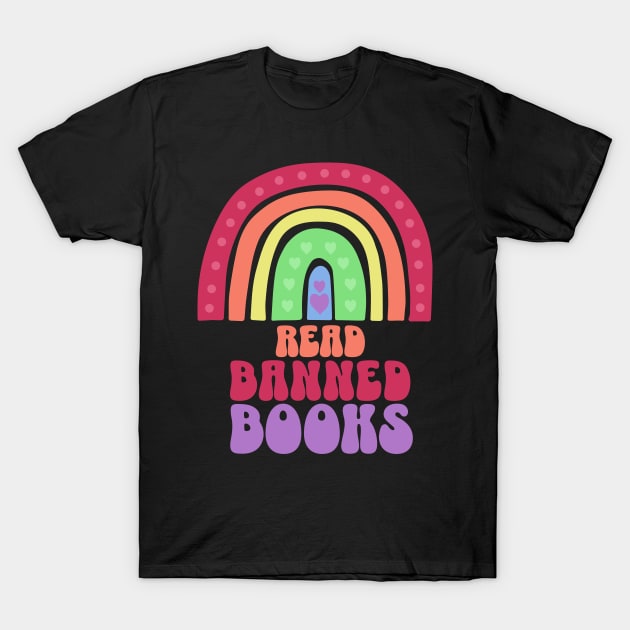 Read Banned Books LGBTQ Pride Boho Rainbow T-Shirt by PUFFYP